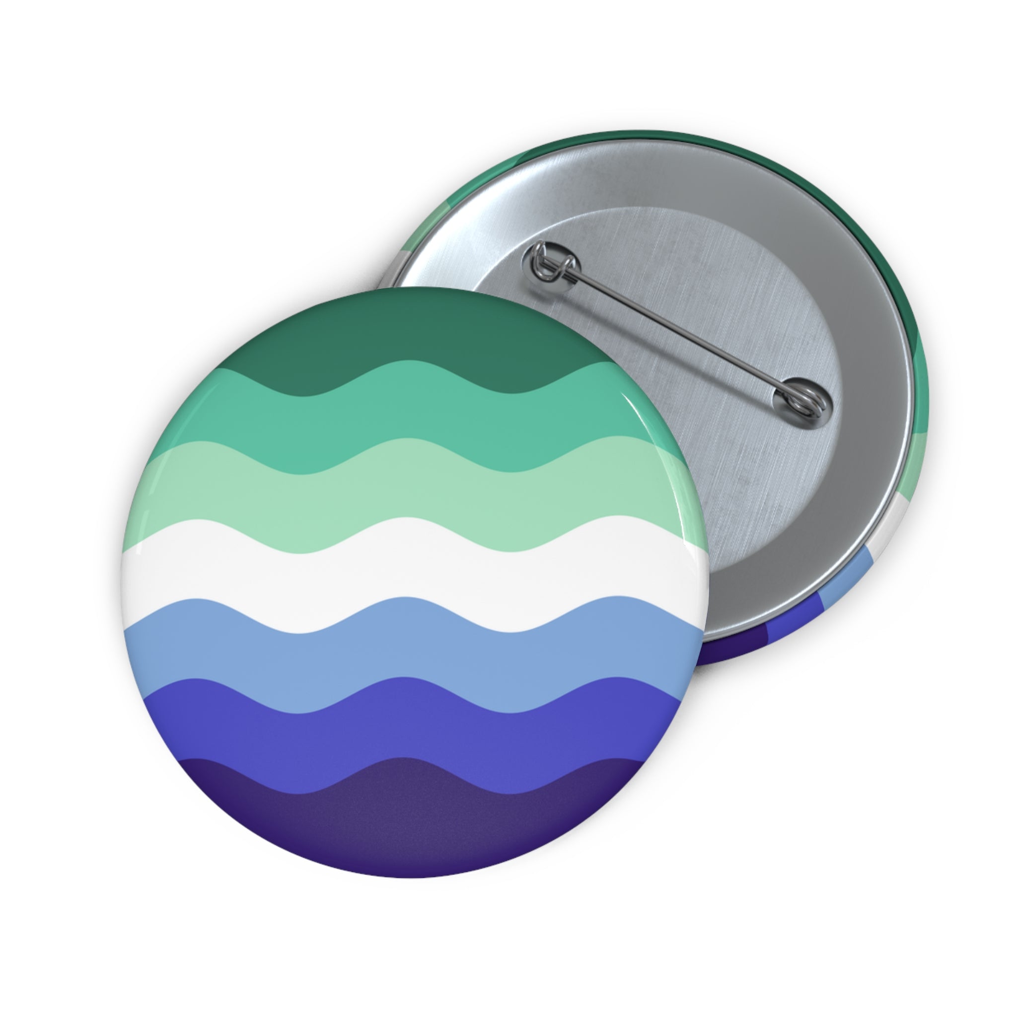 Gay Pride Flag Pin: Round Button with Wavey Design