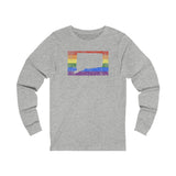 Connecticut Pride Flag Long Sleeve Tee: Rainbow LGBTQ+ State Silhouette Distressed Long Sleeve T-Shirt