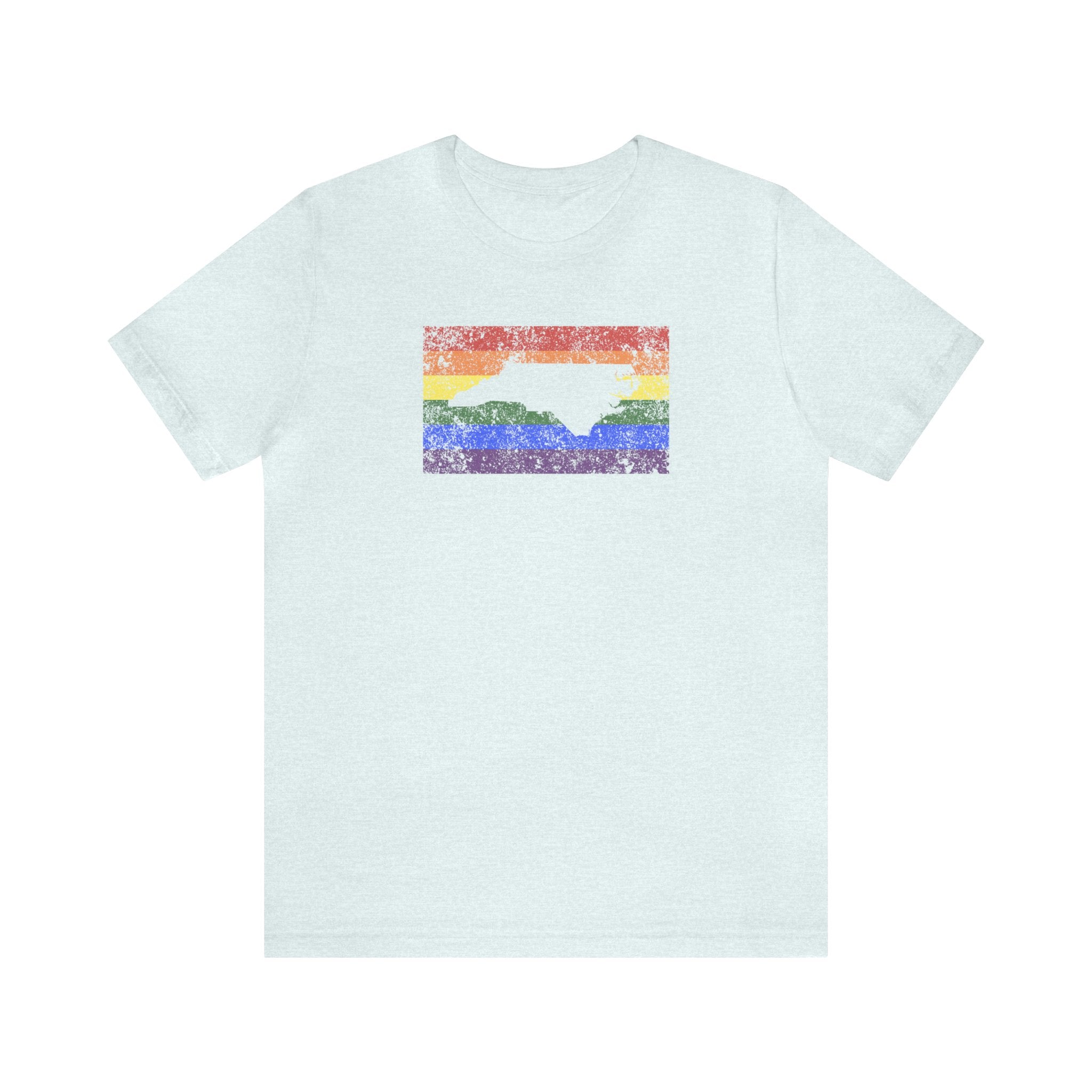 North Carolina Pride Flag Tee: Rainbow LGBTQ+ State Silhouette Distressed Shirt