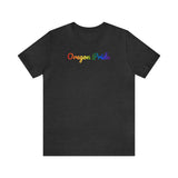 Oregon Pride T-Shirt: Flowing Cursive Design with LGBTQ+ Gradient