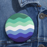 Gay Pride Flag Pin: Round Button with Wavey Design