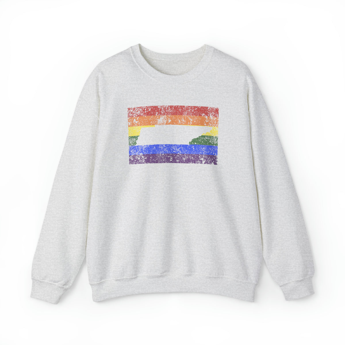 Tennessee Pride Flag Sweater: Rainbow LGBTQ+ State Silhouette Distressed Sweatshirt