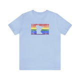 Minnesota Pride Flag Tee: Rainbow LGBTQ+ State Silhouette Distressed Shirt