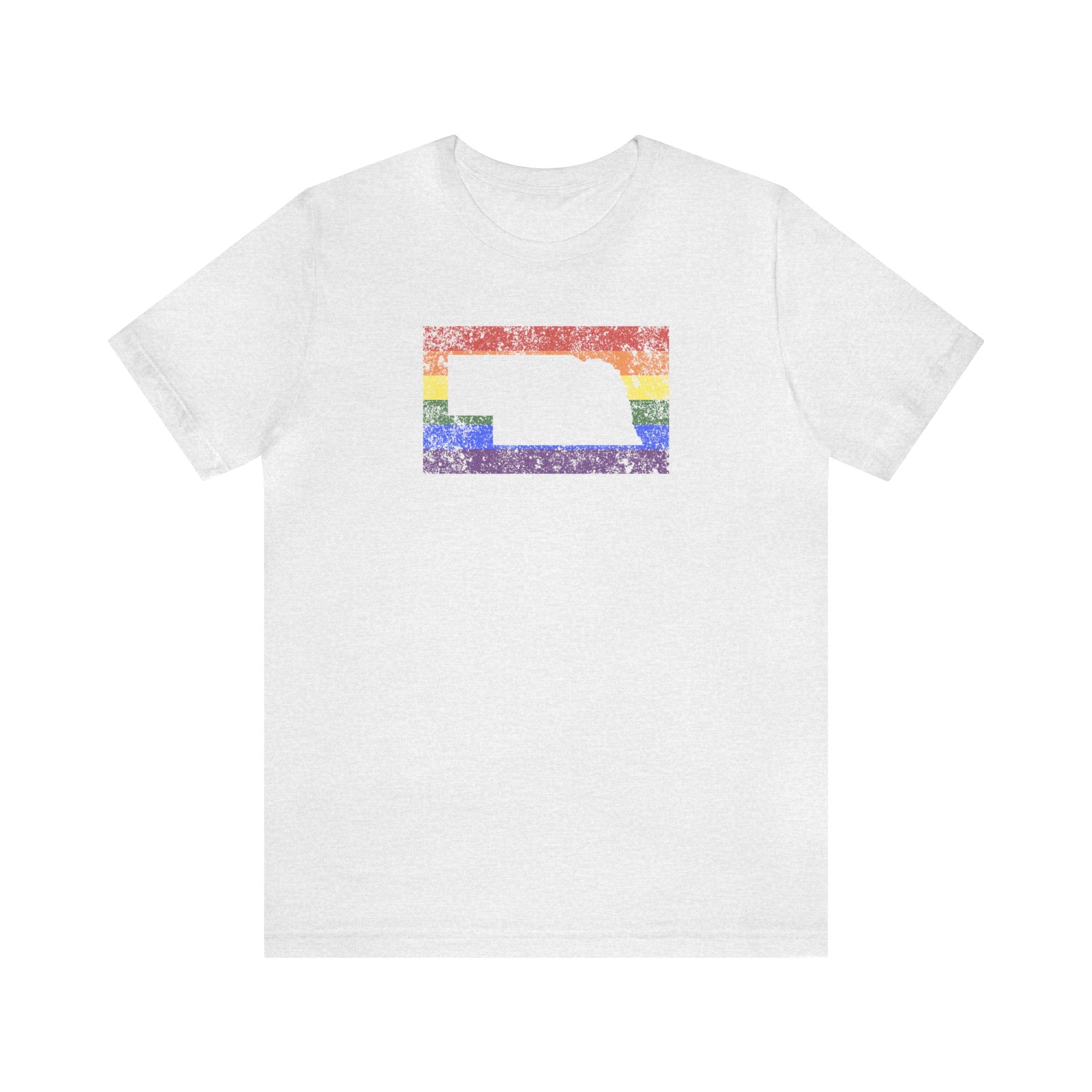 Nebraska Pride Flag Tee: Rainbow LGBTQ+ State Silhouette Distressed Shirt