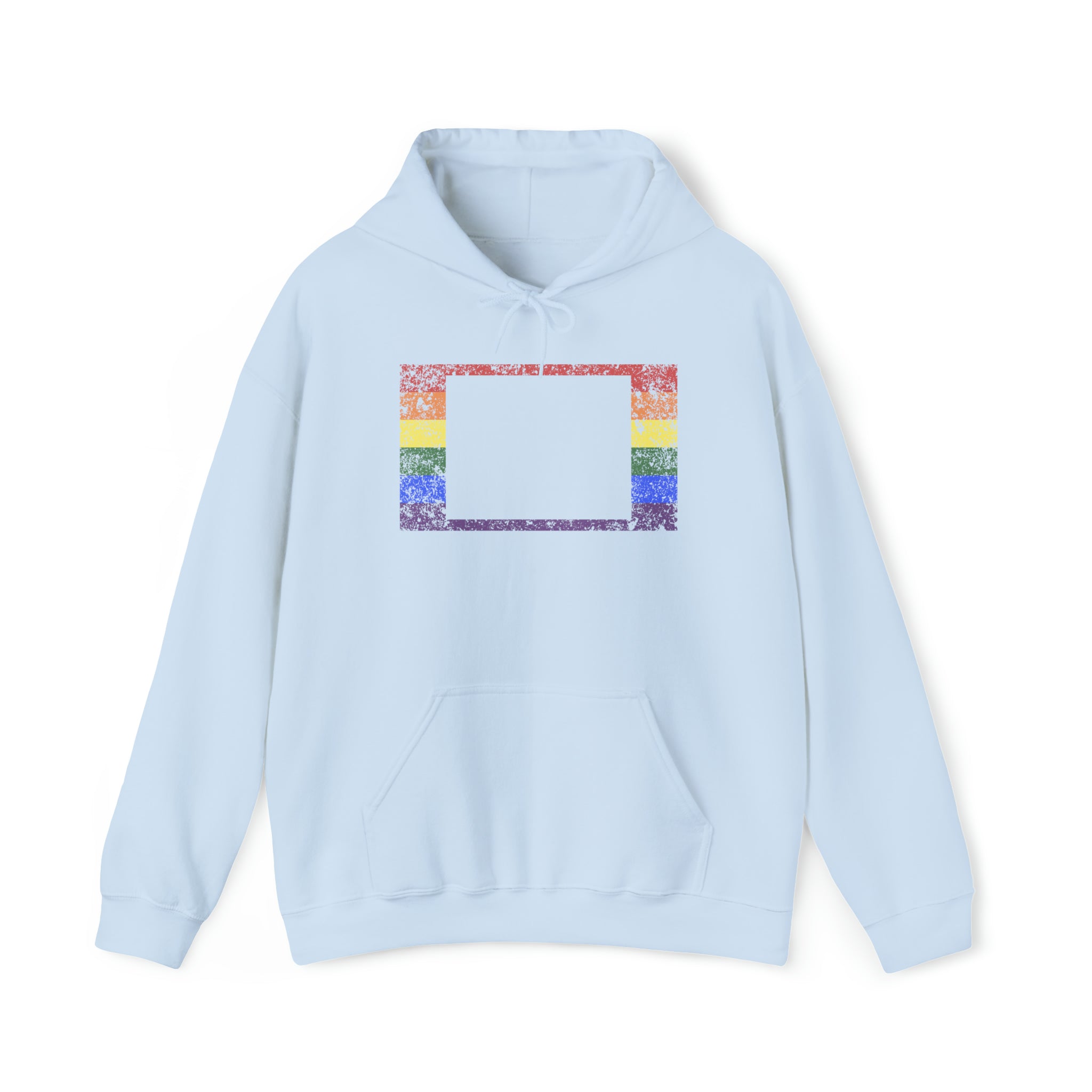 Wyoming Pride Flag Hoodie: Rainbow LGBTQ+ State Silhouette Distressed Hooded Sweatshirt