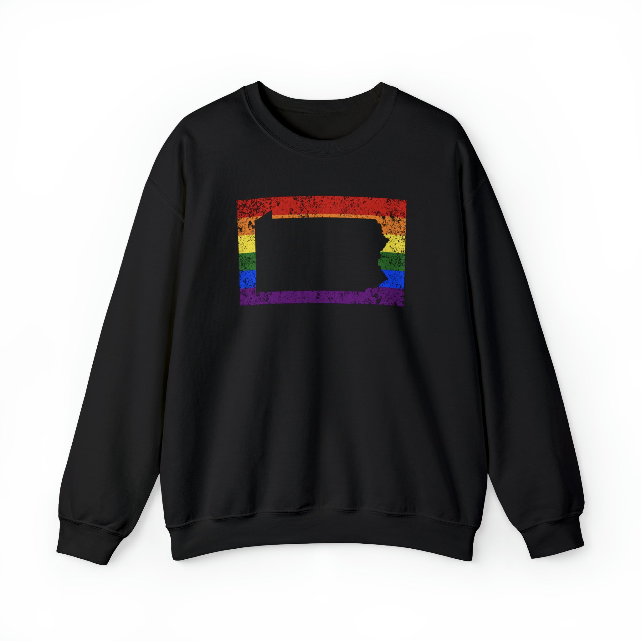 Pennsylvania Pride Flag Sweater: Rainbow LGBTQ+ State Silhouette Distressed Sweatshirt