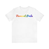 Vermont Pride T-Shirt: Flowing Cursive Design with LGBTQ+ Gradient