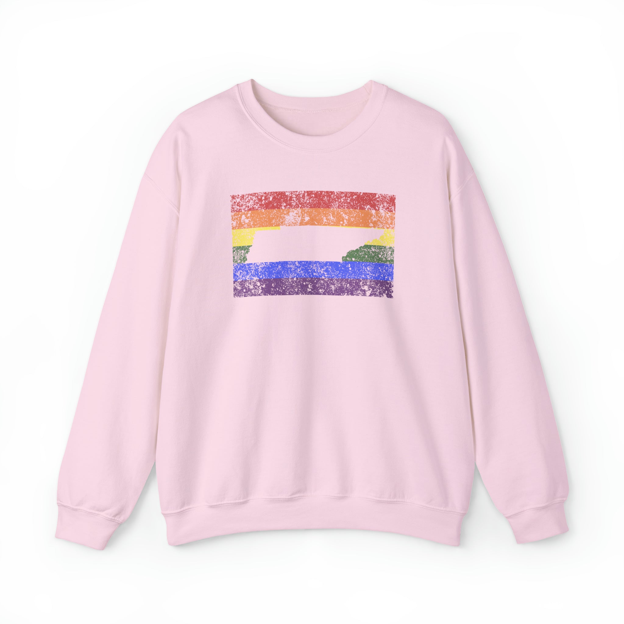 Tennessee Pride Flag Sweater: Rainbow LGBTQ+ State Silhouette Distressed Sweatshirt