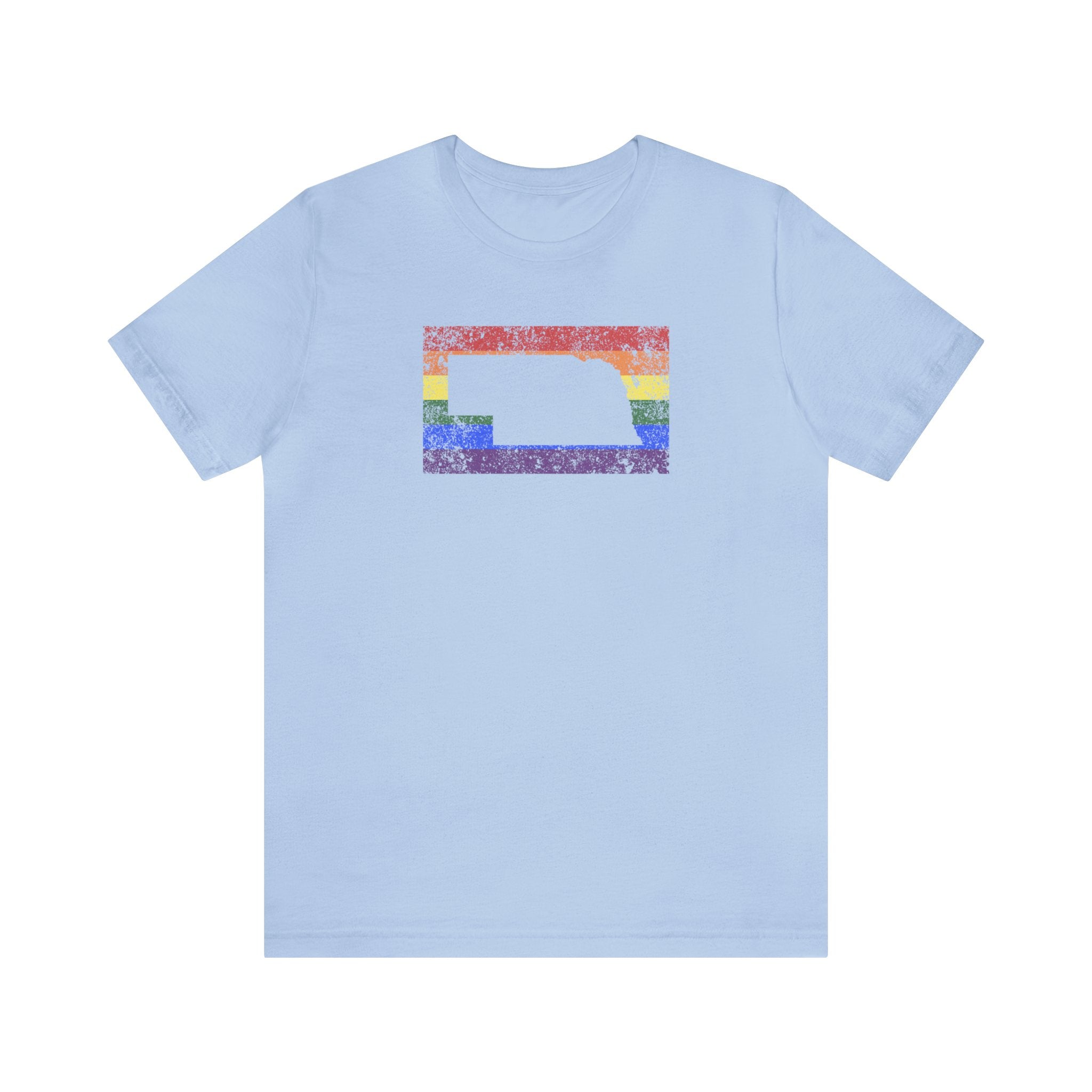 Nebraska Pride Flag Tee: Rainbow LGBTQ+ State Silhouette Distressed Shirt