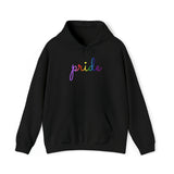 Gilbert Baker Pride Flag Hoodie: Flowing Cursive 'Pride' in Gradient Hues