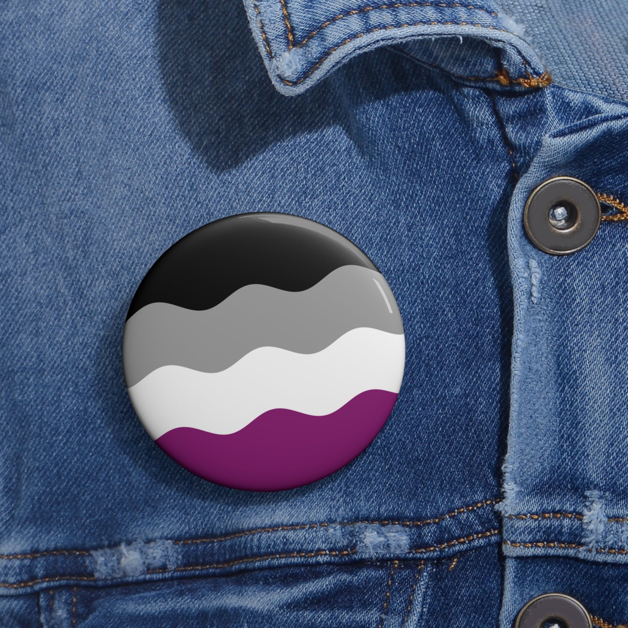 Asexual Pride Flag Pin: Round Button with Wavey Design