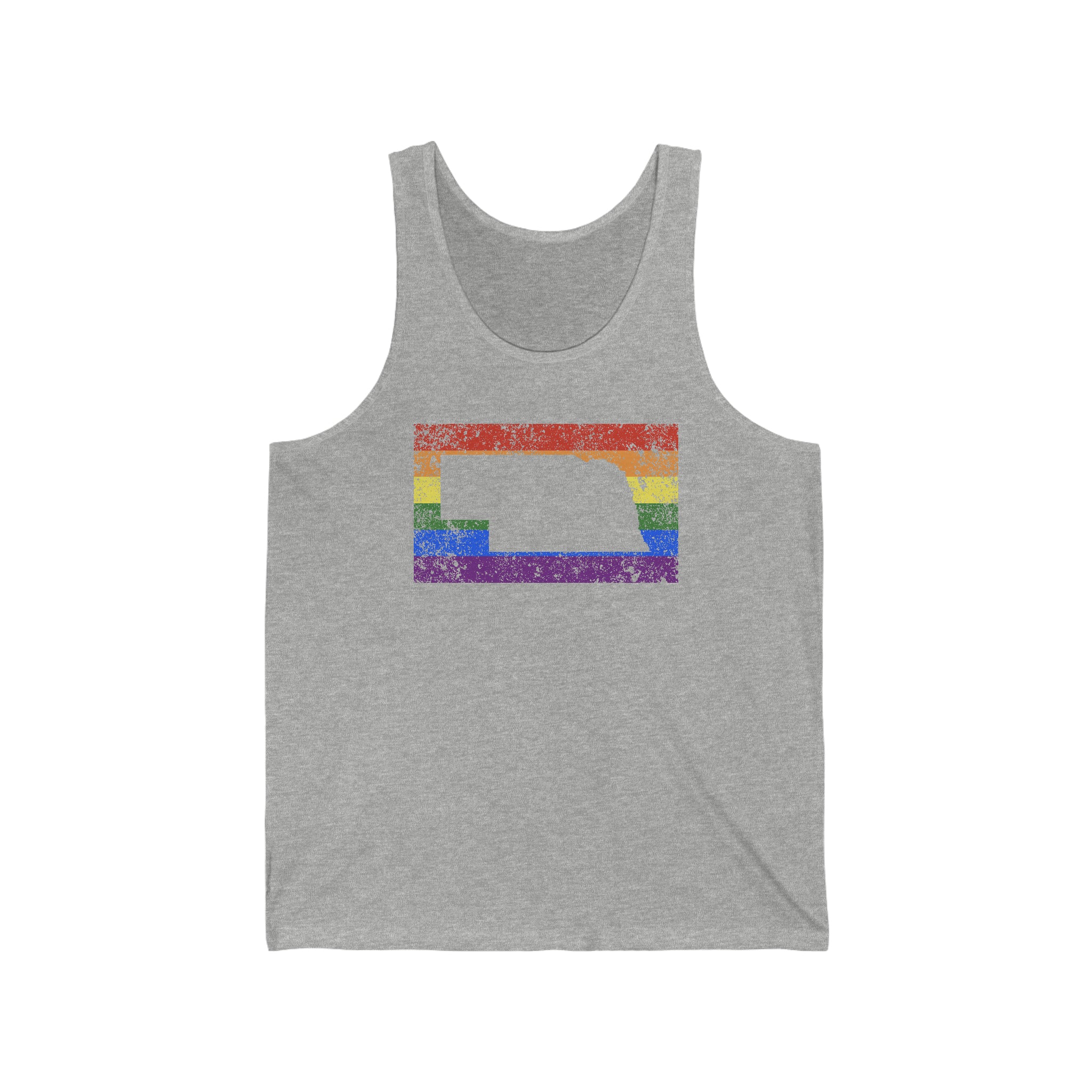 Nebraska Pride Flag Tank: Rainbow LGBTQ+ State Silhouette Distressed Tank-Top