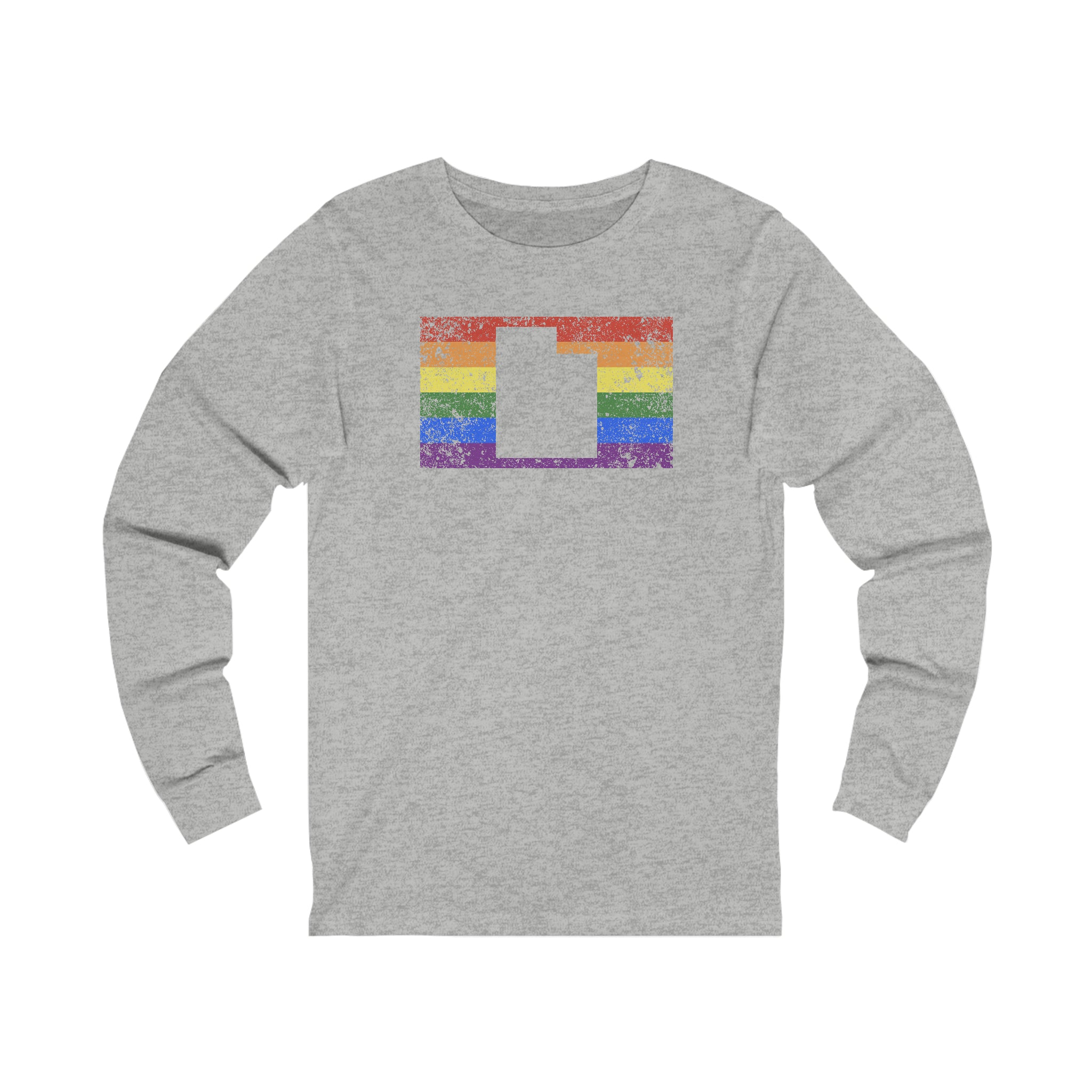 Utah Pride Flag Long Sleeve Tee: Rainbow LGBTQ+ State Silhouette Distressed Long Sleeve T-Shirt