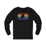 Maine Pride Flag Long Sleeve Tee: Rainbow LGBTQ+ State Silhouette Distressed Long Sleeve T-Shirt