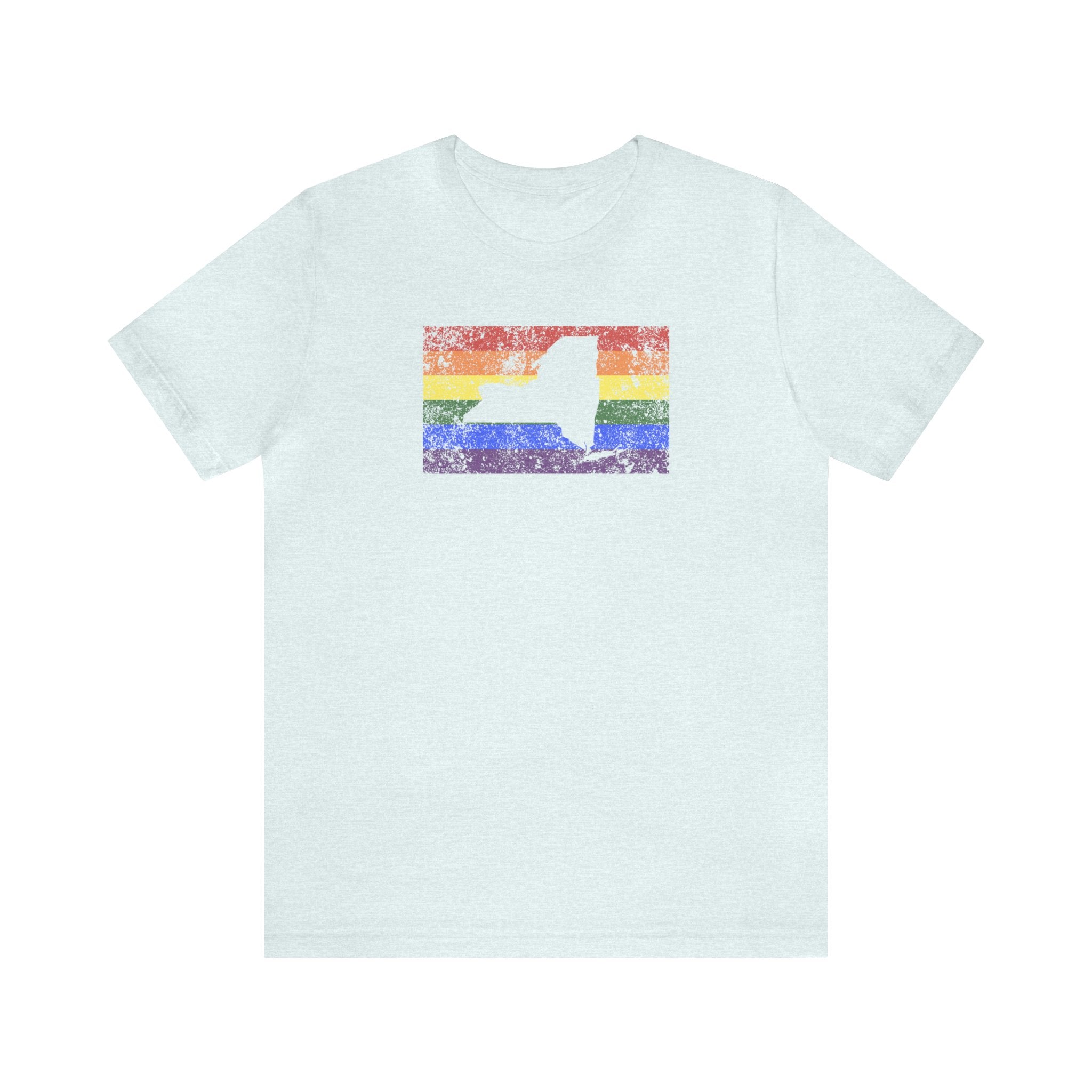 New York Pride Flag Tee: Rainbow LGBTQ+ State Silhouette Distressed Shirt