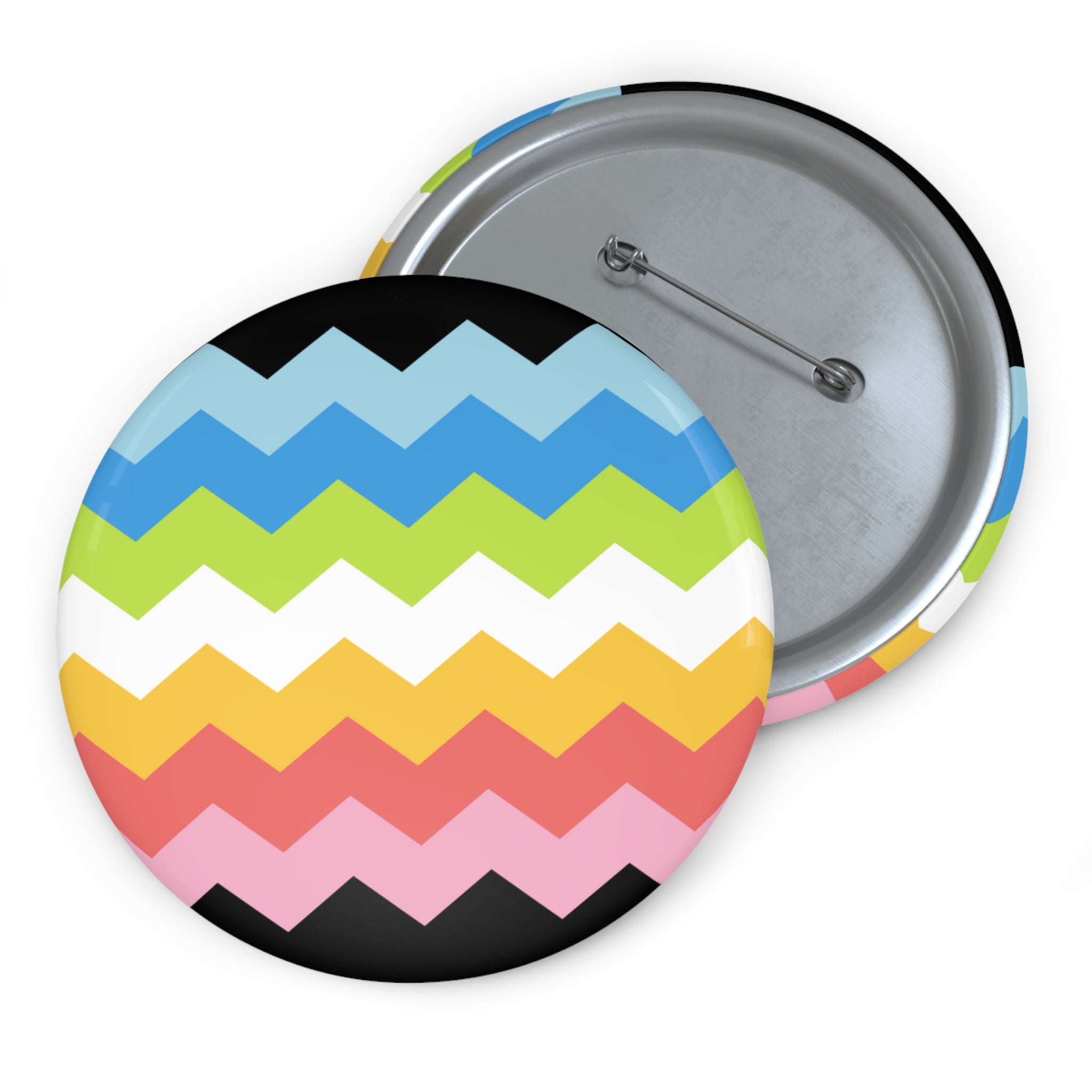 Queer Pride Flag Pin: Round Button with Sharp Design