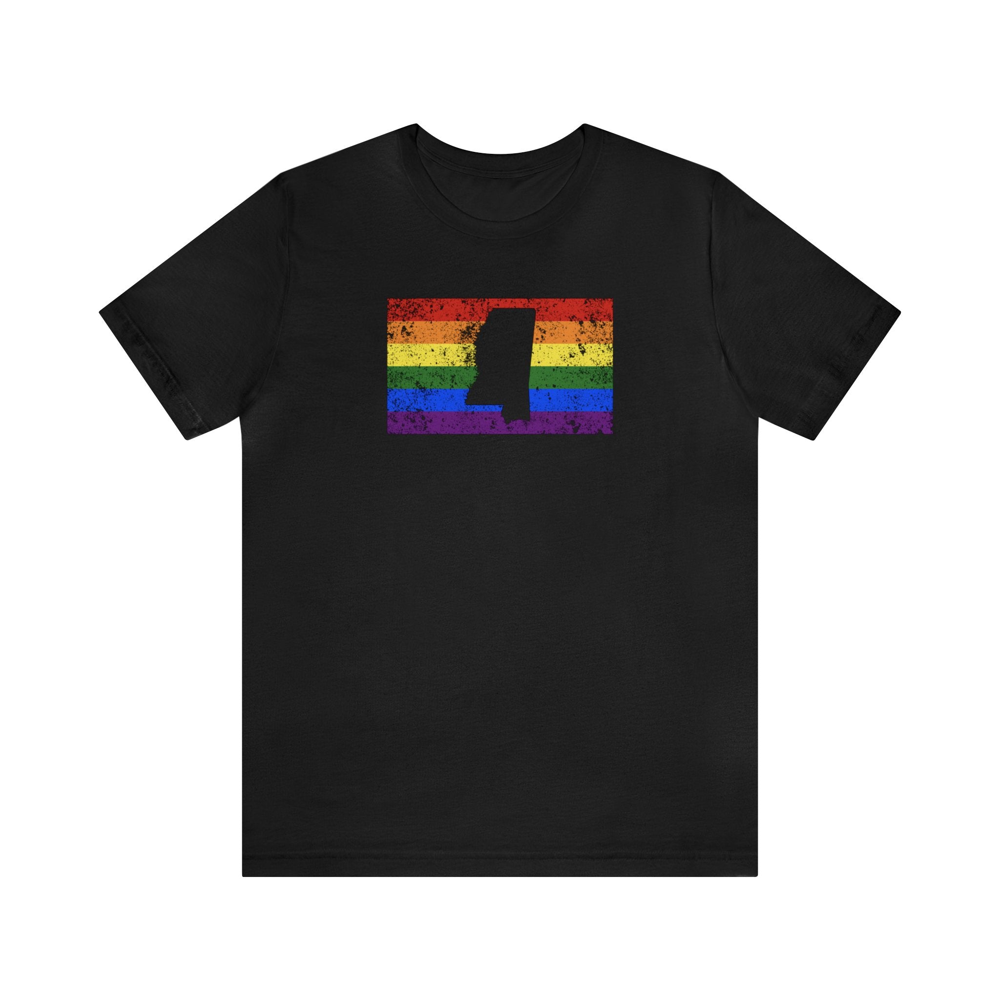 Mississippi Pride Flag Tee: Rainbow LGBTQ+ State Silhouette Distressed Shirt