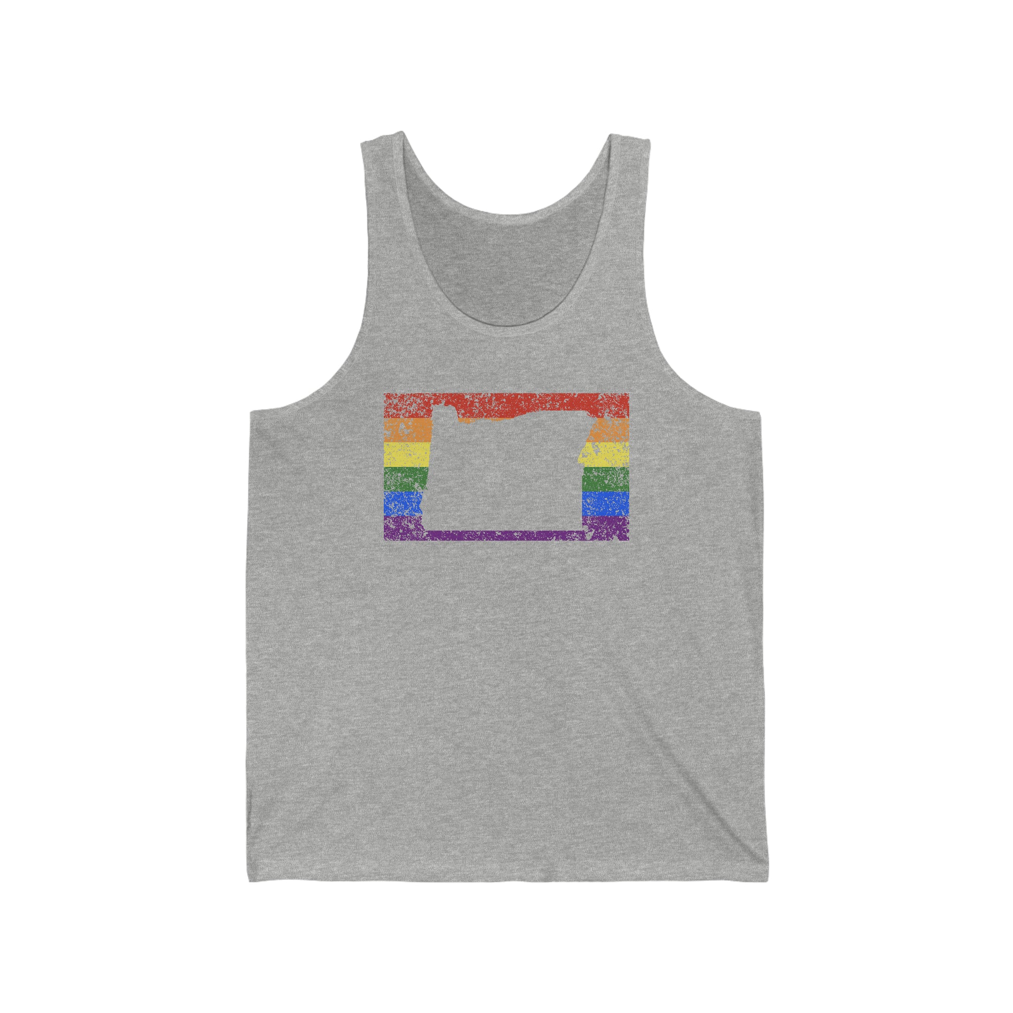 Oregon Pride Flag Tank: Rainbow LGBTQ+ State Silhouette Distressed Tank-Top