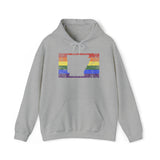 Arkansas Pride Flag Hoodie: Rainbow LGBTQ+ State Silhouette Distressed Hooded Sweatshirt