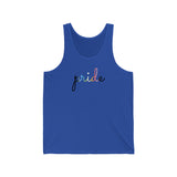 Queer Pride Tank-Top: Flowing Cursive 'Pride' in Gradient Hues