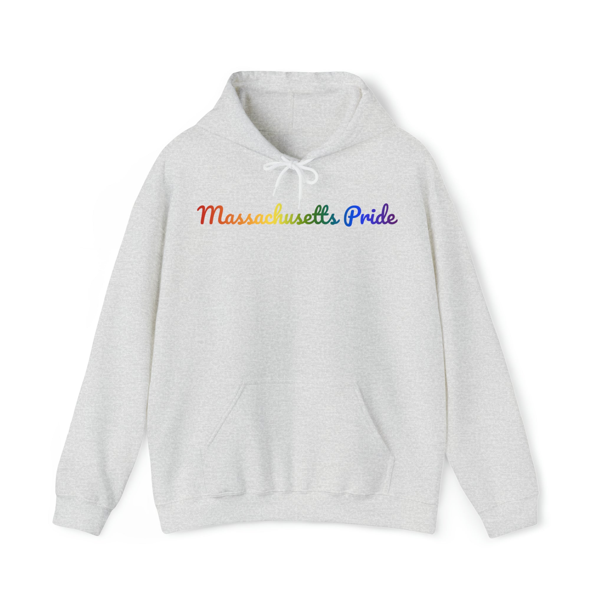 Massachusetts Pride Hoodie: Flowing Cursive Design with LGBTQ+ Gradient