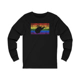 West Virginia Pride Flag Long Sleeve Tee: Rainbow LGBTQ+ State Silhouette Distressed Long Sleeve T-Shirt