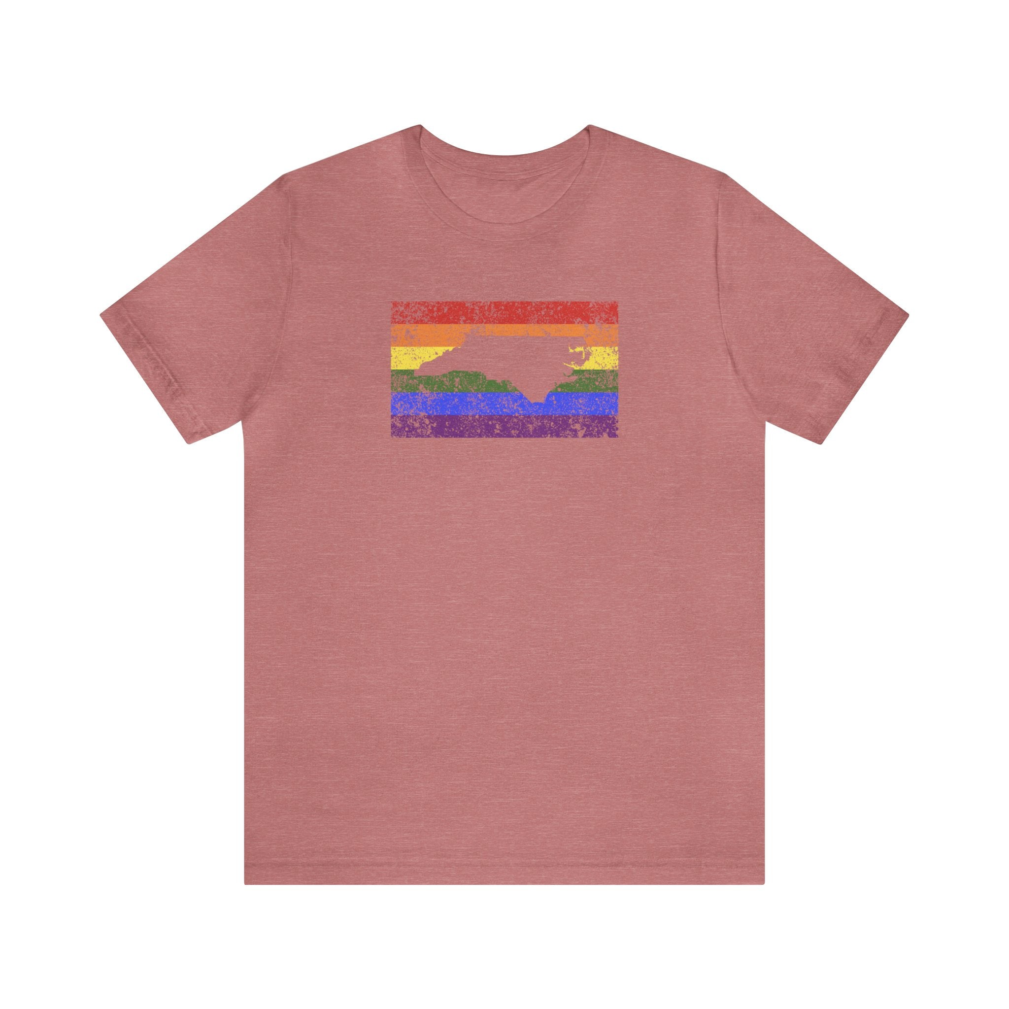 North Carolina Pride Flag Tee: Rainbow LGBTQ+ State Silhouette Distressed Shirt