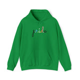 Queer Pride Hoodie: Flowing Cursive 'Pride' in Gradient Hues