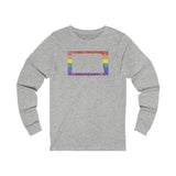 North Dakota Pride Flag Long Sleeve Tee: Rainbow LGBTQ+ State Silhouette Distressed Long Sleeve T-Shirt