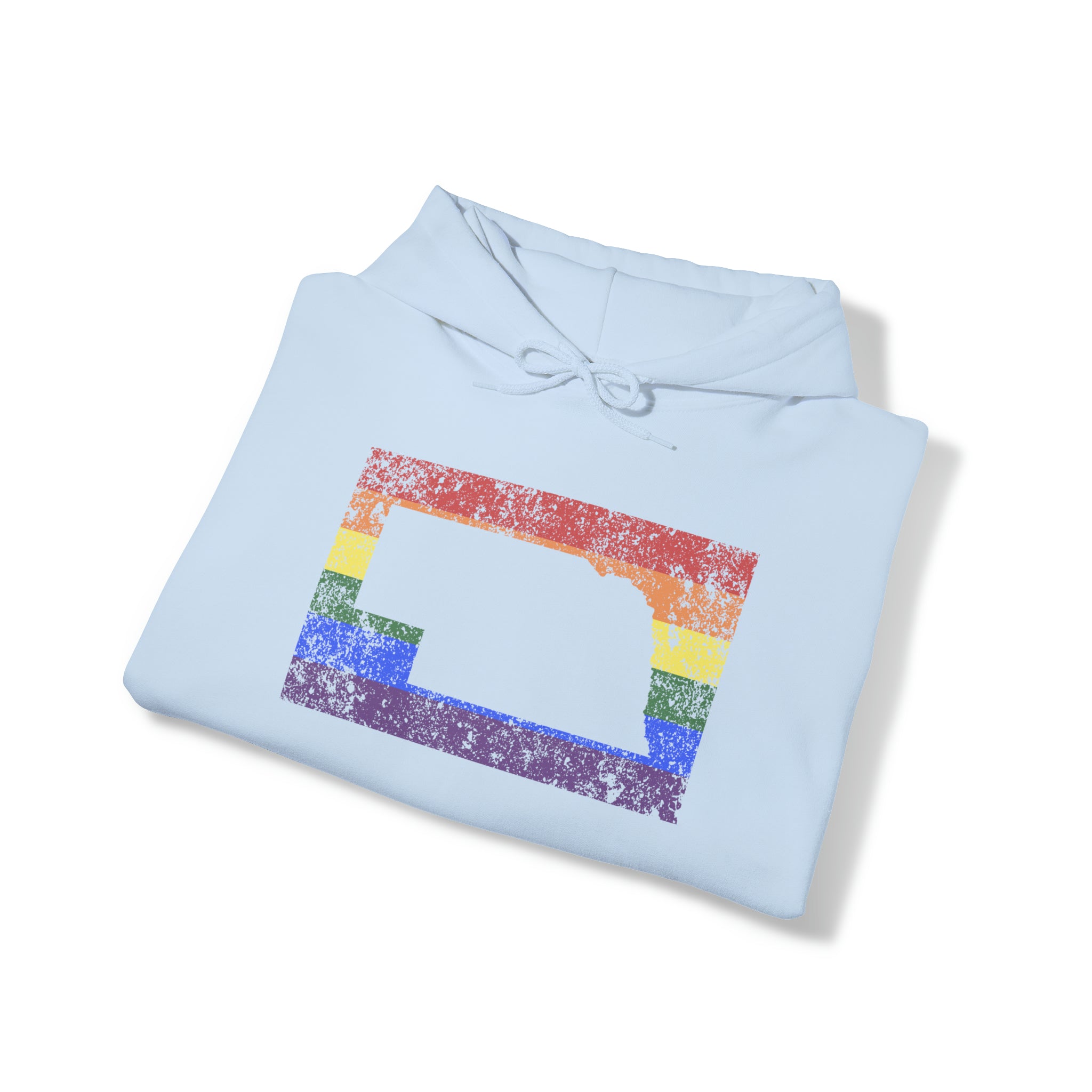 Nebraska Pride Flag Hoodie: Rainbow LGBTQ+ State Silhouette Distressed Hooded Sweatshirt