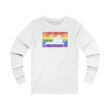 Virginia Pride Flag Long Sleeve Tee: Rainbow LGBTQ+ State Silhouette Distressed Long Sleeve T-Shirt