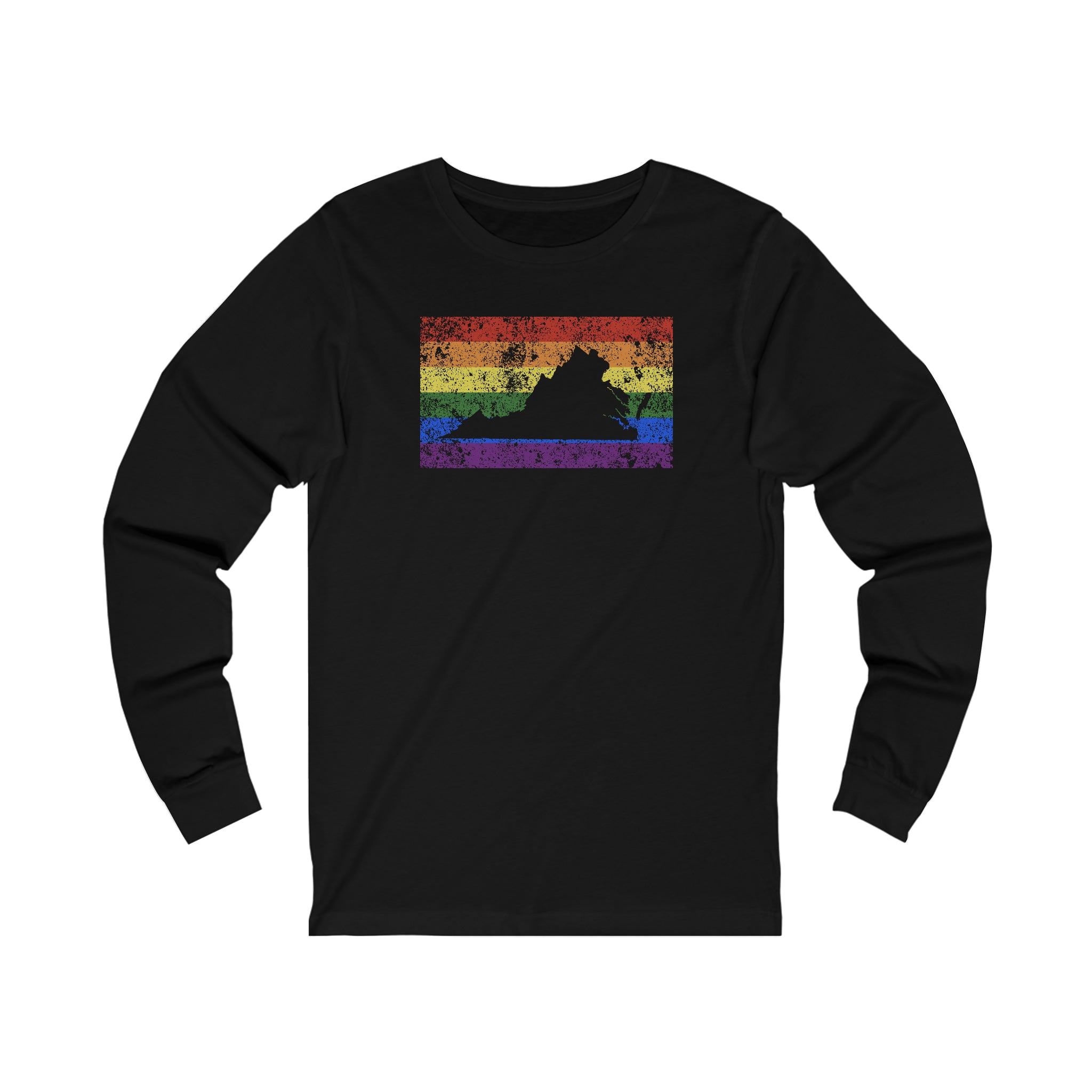 Virginia Pride Flag Long Sleeve Tee: Rainbow LGBTQ+ State Silhouette Distressed Long Sleeve T-Shirt