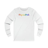 Virginia Pride Long Sleeve Tee: Flowing Cursive Design with LGBTQ+ Gradient