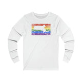 Massachusetts Pride Flag Long Sleeve Tee: Rainbow LGBTQ+ State Silhouette Distressed Long Sleeve T-Shirt