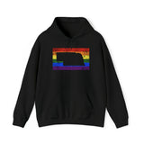 Nebraska Pride Flag Hoodie: Rainbow LGBTQ+ State Silhouette Distressed Hooded Sweatshirt