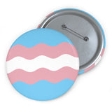 Transgender Pride Flag Pin: Round Button with Wavey Design