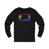 Connecticut Pride Flag Long Sleeve Tee: Rainbow LGBTQ+ State Silhouette Distressed Long Sleeve T-Shirt