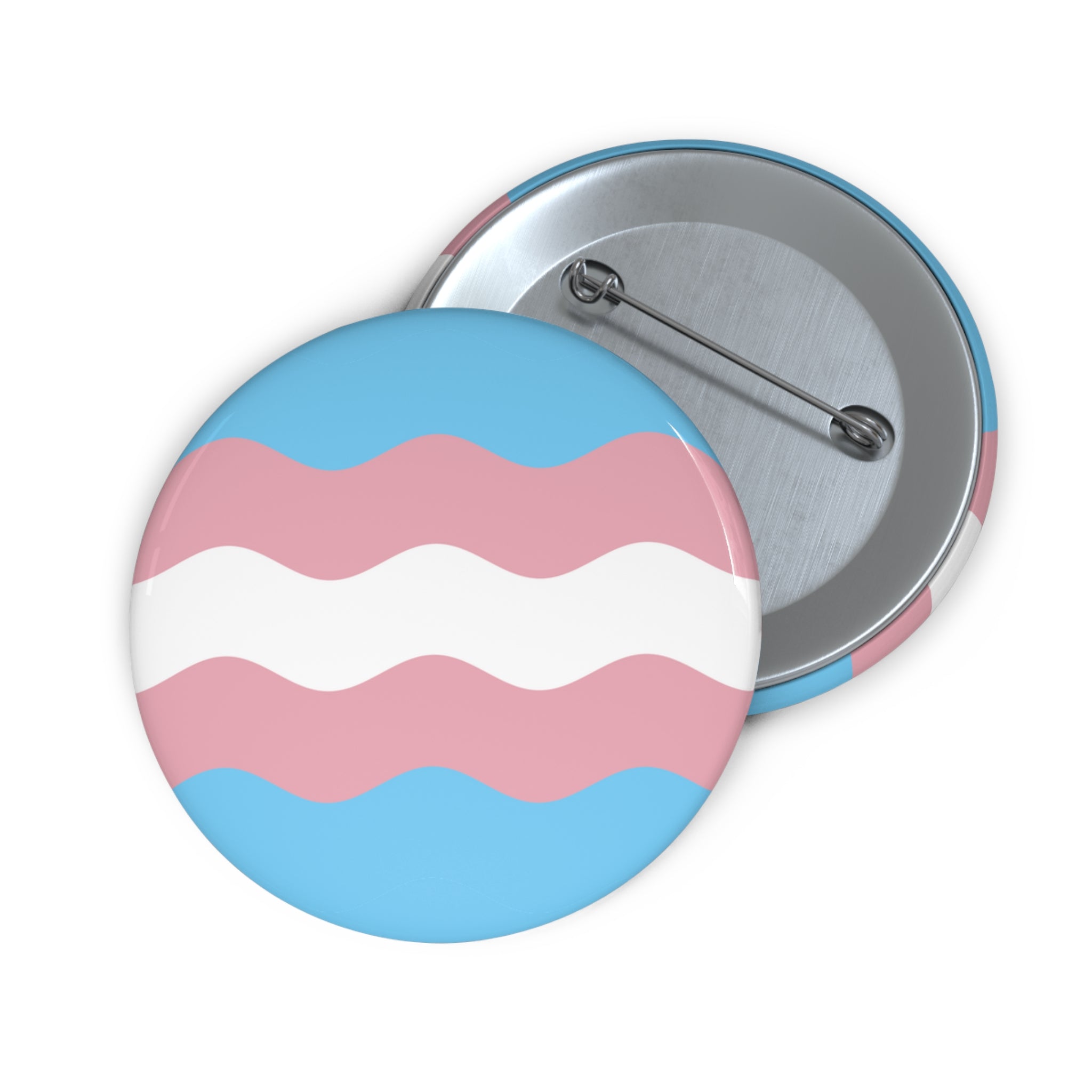 Transgender Pride Flag Pin: Round Button with Wavey Design