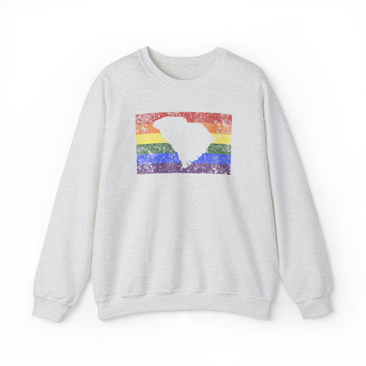 South Carolina Pride Flag Sweater: Rainbow LGBTQ+ State Silhouette Distressed Sweatshirt