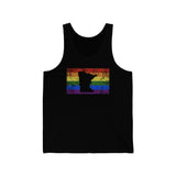 Minnesota Pride Flag Tank: Rainbow LGBTQ+ State Silhouette Distressed Tank-Top