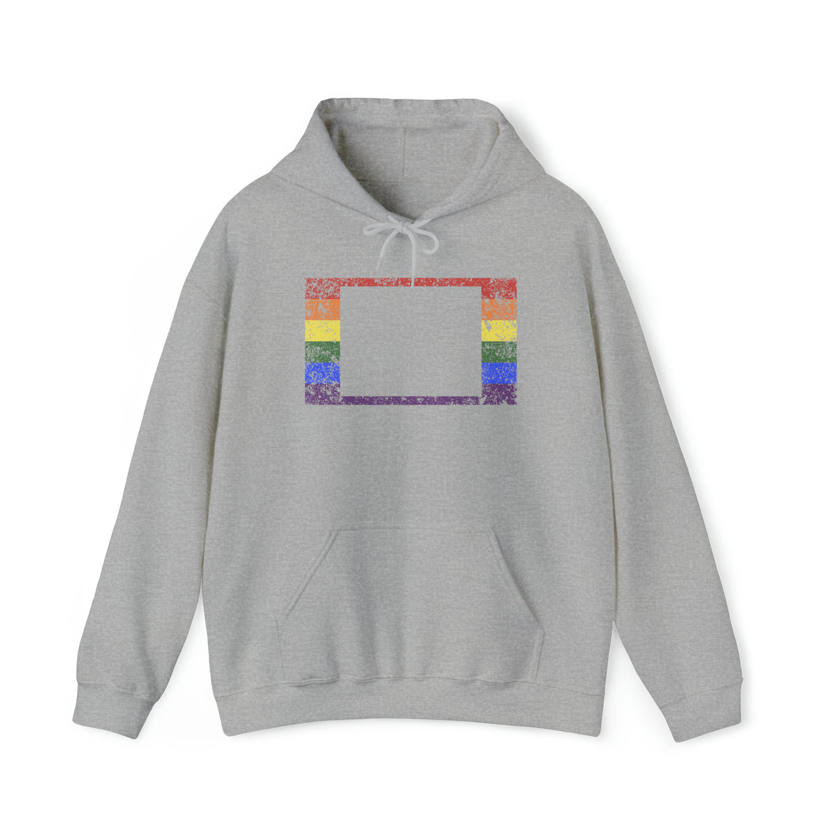 Wyoming Pride Flag Hoodie: Rainbow LGBTQ+ State Silhouette Distressed Hooded Sweatshirt