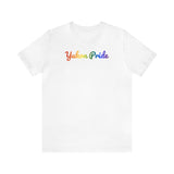 Yukon Pride T-Shirt: Flowing Cursive Design with LGBTQ+ Gradient