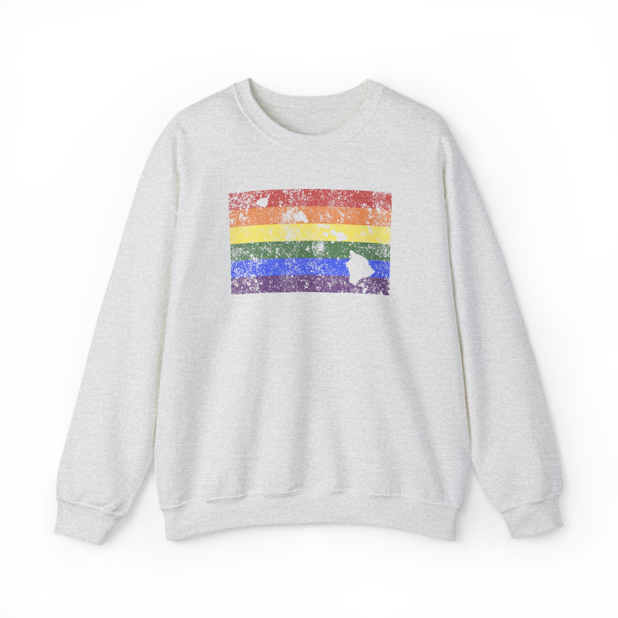 Hawaii Pride Flag Sweater: Rainbow LGBTQ+ State Silhouette Distressed Sweatshirt