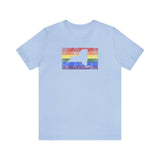 New York Pride Flag Tee: Rainbow LGBTQ+ State Silhouette Distressed Shirt