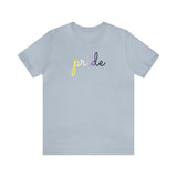 Nonbinary Pride T-Shirt: Flowing Cursive 'Pride' in Gradient Hues