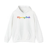 Wyoming Pride Hoodie: Flowing Cursive Design with LGBTQ+ Gradient