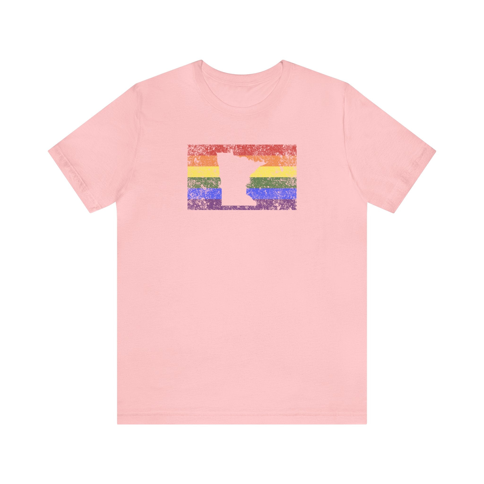 Minnesota Pride Flag Tee: Rainbow LGBTQ+ State Silhouette Distressed Shirt