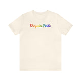 Virginia Pride T-Shirt: Flowing Cursive Design with LGBTQ+ Gradient