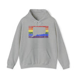 Connecticut Pride Flag Hoodie: Rainbow LGBTQ+ State Silhouette Distressed Hooded Sweatshirt