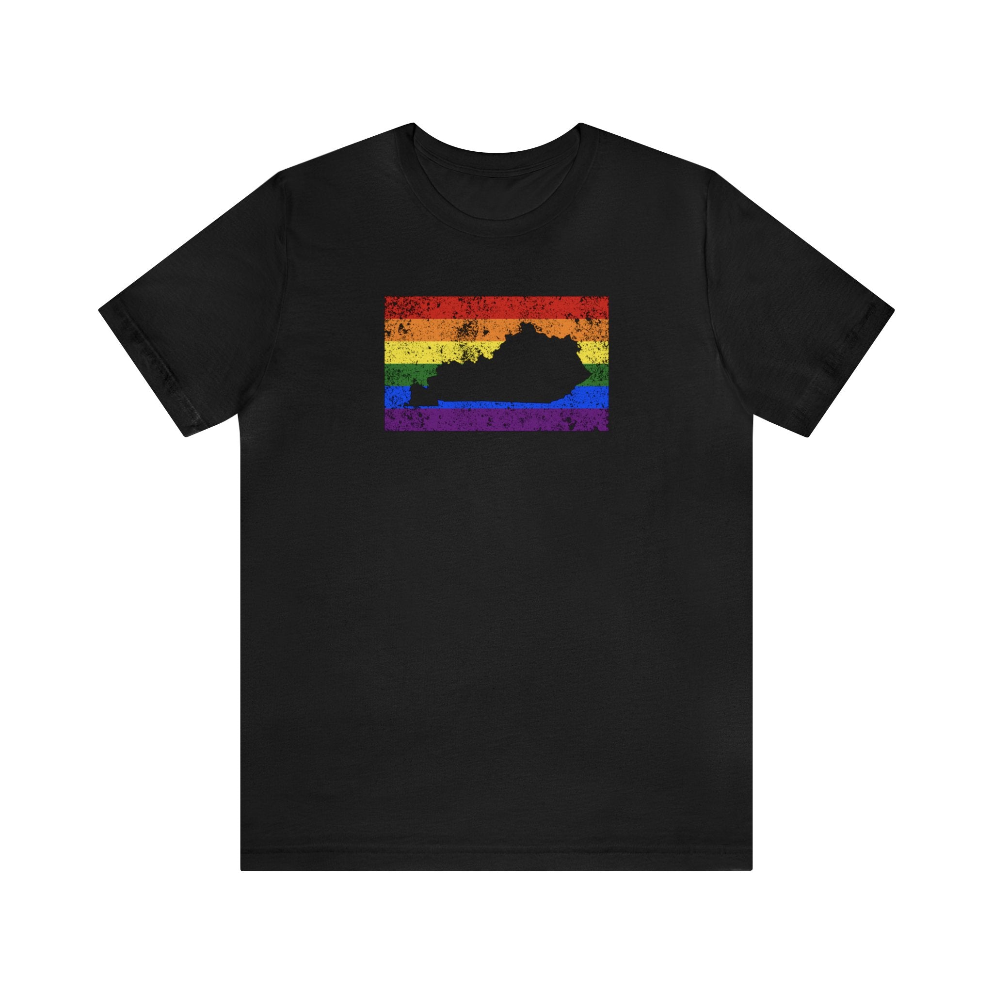 Kentucky Pride Flag Tee: Rainbow LGBTQ+ State Silhouette Distressed Shirt